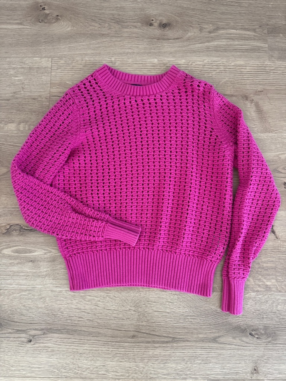 GAP Open-Knit Long Sleeve Sweater in Hot Pink